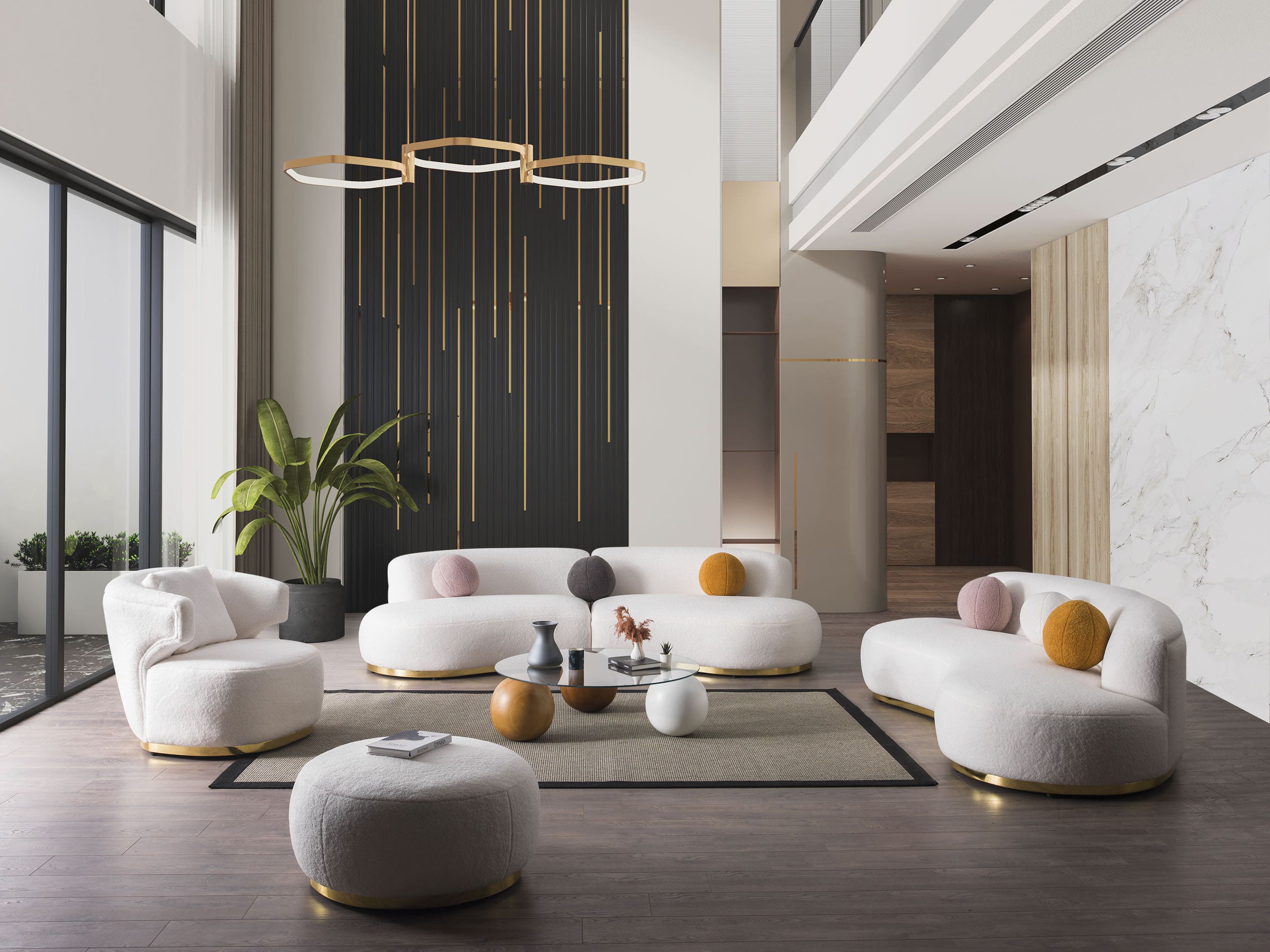 Rose Boucle Tedy Sofa-Set (4+3+1) Stoff Homes Textil