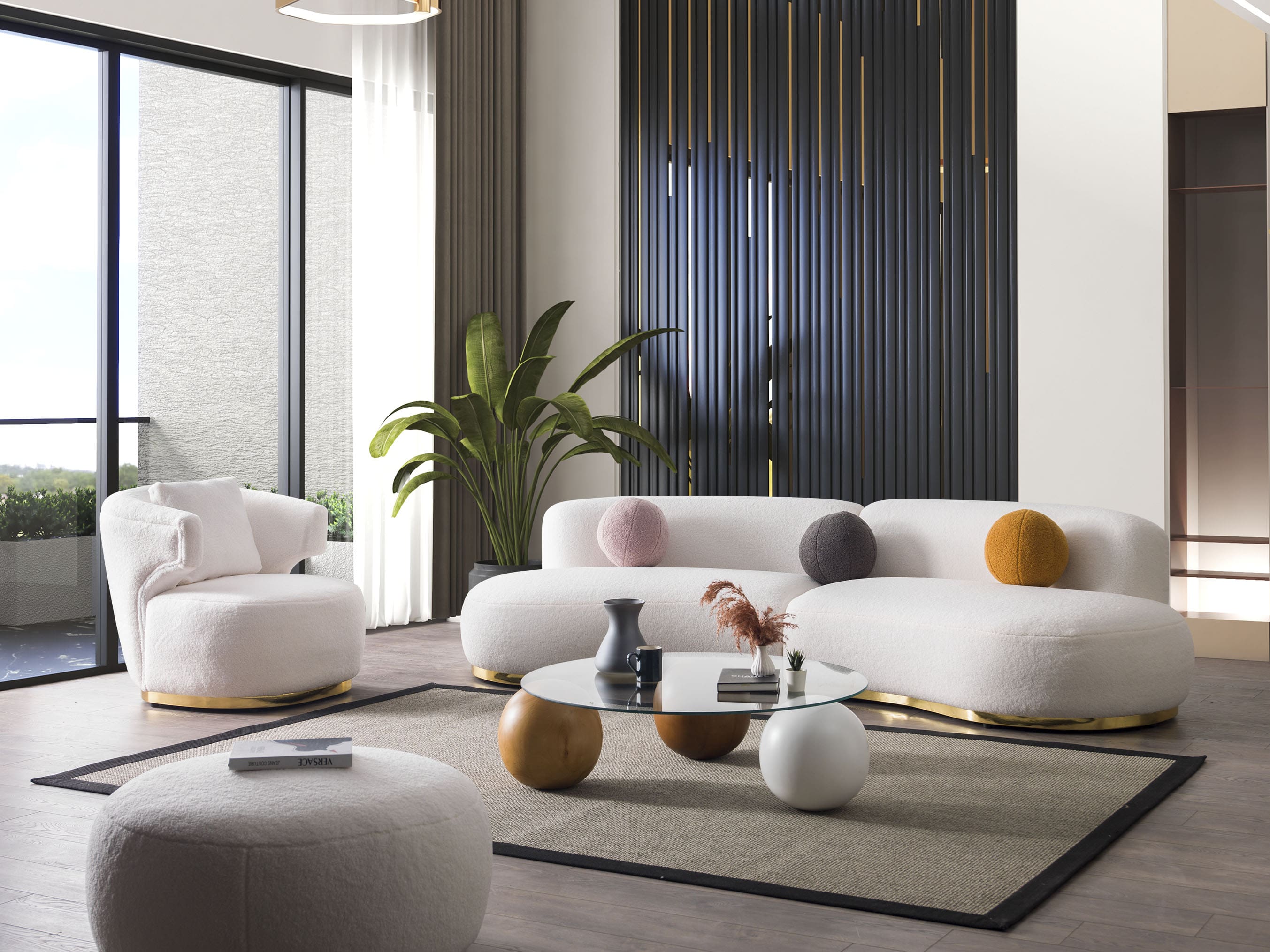 Rose Boucle Tedy Sofa-Set (4+3+1) Stoff Homes Textil