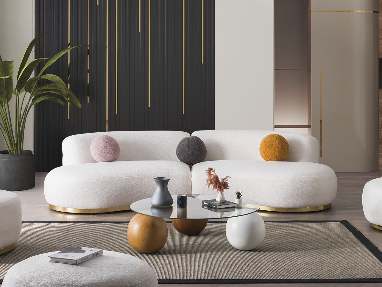 Rose Boucle Tedy Sofa-Set (4+3+1) Stoff Homes Textil